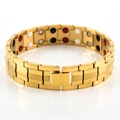 Polished gold magnetic therapy bracelet for men with strap link design and folding clasp - Gold