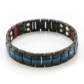 Men's black stainless steel magnetic bracelet with blue lines and functional stones - Black and Blue