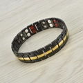 Men's magnetic therapy bracelet in matte black and gold finish with energy magnets - Black and Gold