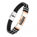 Bracelet homme en silicone noir avec des détails en acier inoxydable argent et or rose - Or rose