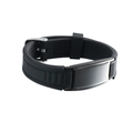 Men's adjustable black silicone sport bracelet with blank black stainless steel id plate - Black