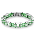 Hip hop stainless steel bicycle chain bracelet with vibrant green and silver coating links - Contrast Green (10mmx215mm)