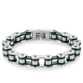 Men's hip hop bicycle chain bracelet in stainless steel with green and silver accents - Dark Green (10mmx215mm)