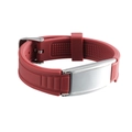 Adjustable dark red silicone sports bracelet with a silver stainless steel metal ID plate - Maroon & Steel Plate