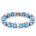 Men's stainless steel bicycle chain bracelet in sky blue and silver finish - Contrast Blue (10mmx215mm)