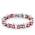 Men's stainless steel bicycle chain bracelet in bold silver and red finish - Contrast Red (10mmx215mm)