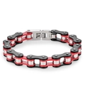 Men's hip hop bicycle chain bracelet in stainless steel with red, black, and silver finish - Black Red (10mmx215mm)