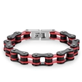 Men's stainless steel bicycle chain bracelet in bold red black and silver colors - Black Red Variant (10mmx215mm)