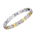 Women's magnetic stainless steel bracelet in silver and gold with sparkling crystals - Two-tone (Gold & Silver)