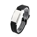 Men's punk style black silicone bracelet with adjustable silver stainless steel plate - Black & Steel Plate