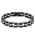 Men's hip hop bike chain bracelet in black and silver stainless steel with mechanical clasp - Contrast Black (10mmx235mm)