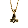 Golden Mjölnir pendant with ram head detail and black celtic knots on square pearl chain - Gold (Pendant Only)