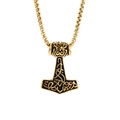 Golden Thor’s Hammer Mjolnir pendant necklace with Viking runes and box chain - Gold Pendant Only (Without Chain)