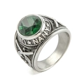 Vintage US Navy military ring in silver steel featuring a large faceted green stone - US 10 / Steel + Green Zirconia