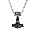 Vintage Thor's Hammer pendant in retro silver finish with Viking knot engravings - Steel Pendant Only (Without Chain)