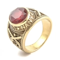 Gold military style ring for men featuring a large red gemstone and Navy emblem - US 10 / Gold with Red Rhinestones