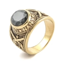 Men's gold-plated military ring featuring a large black zircon stone and Navy engraving - US 10 / Gold + Black Zirconia