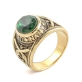 US Navy military style ring in gold finish featuring a large faceted green gemstone - Gold with Green Zircon