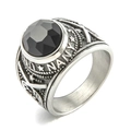 Men's retro stainless steel navy signet ring with a faceted black gemstone inlay - Steel Color with Black Rhinestone