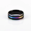 Anello minimalista in acciaio inossidabile nero da uomo con scanalature iridescenti vivaci - US 8 / Multi-colored
