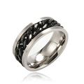 Men's stainless steel ring with rotatable black Cuban chain inlay and silver brushed edges - US 8 / Black