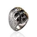 Vintage stainless steel skull ring with golden floral pattern and zircon eyes detail - US 10 / Steel