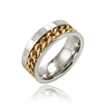 Mens stainless steel bottle opener ring with gold chain and roman numeral engraving - US 8 / Gold