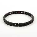 Matte black titanium steel magnetic therapy bracelet with textured links and power magnets - Black