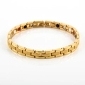 Gold plated stainless steel magnetic therapy bracelet with grid textured links - Gold