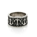 Vintage punk stainless steel anchor signet ring with black oxidized relief finish - US 8 / Steel