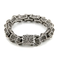 Vintage-Armband aus Edelstahl für Herren mit geätztem Stammes-Totem und Silber-Finish - Antiksilber