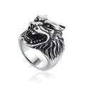 Vintage Wolfskopf Ring für Herren aus Edelstahl mit detailgetreuer Gravur in Silber - Stahlfarben