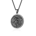 Collar de medalla del Arcángel San Miguel en acero inoxidable plateado estilo vintage - Color Acero (Con Cadena 3mm x 55cm)