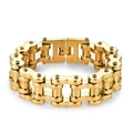 Polished gold stainless steel motorcycle chain bracelet with secure fold-over clasp - 22cm / Gold