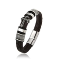 Men's braided leather bracelet with stainless steel cross charm and magnetic clasp - 20cm / Coffee