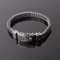 Herren Retro Doppelreihiges Franco-Kettenarmband aus Edelstahl mit gravierter Schließe - Kreuz Vintage Textur Stil