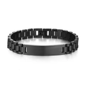 Matte black stainless steel ID bracelet with watch band links and rectangular plate - Black with ID Plate (12mm)