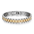 Detailed macro of a two-tone 12mm stainless steel watch-style link bracelet with safety clasp - Two-tone Gold (12mm)