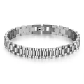 Silver stainless steel watch band style bracelet with a secure folding clasp for women - Silver 12mm
