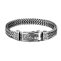 Herren Armband aus Vintage-Silber-Edelstahl mit doppelter Weizenkette und Fleur-de-Lis Verschluss - Irisblüten-Relief-Stil (Stil 1)