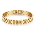 Polished gold stainless steel link bracelet with 18k gold finish and folding clasp - Gold 12mm