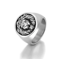 Anello vintage da uomo con testa di leone in acciaio inossidabile e finitura argento - US 8 / Colore acciaio