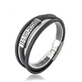 Mehrlagiges geflochtenes Lederarmband für Herren mit silbernem Magnetverschluss in Schwarz - Geometrisches Muster Stil