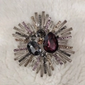 Macro view of crystal brooch with purple teardrop gemstone on white faux fur background - 6.0*6.0CM / Deep Purple Glass