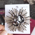 Elegant silver sunburst brooch with dark grey crystals and rhinestones for women - 6.0*6.0CM / Gray