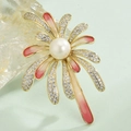 Elegant flower brooch with gradient pink enamel petals, white pearl and zircon accents - Gradient Pink Enamel
