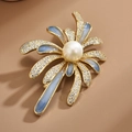Elegant floral enamel brooch with white pearl and blue gradient petals in gold finish - Gradient Blue Enamel