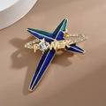 Spilla a stella in smalto blu sfumato con scritta POWER e strass scintillanti eleganti - Blu navy