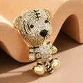 Golden tiger brooch with sparkling clear crystals and black enamel zodiac design - Cute Little Tiger
