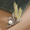 Elegante spilla a spiga di grano con pietre di zircone giallo e perla decorativa - Rame Zircone Oro Bianco